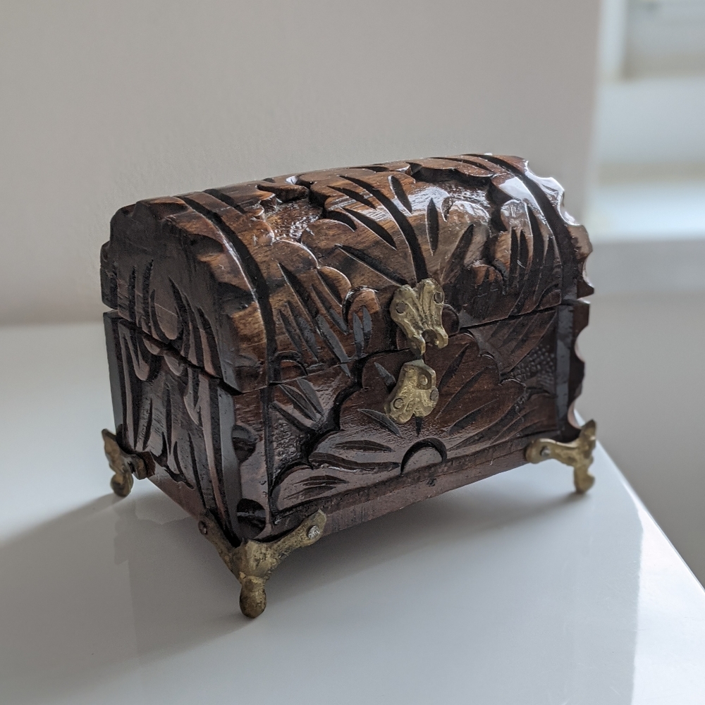 Persian hand carved wooden jewelry box